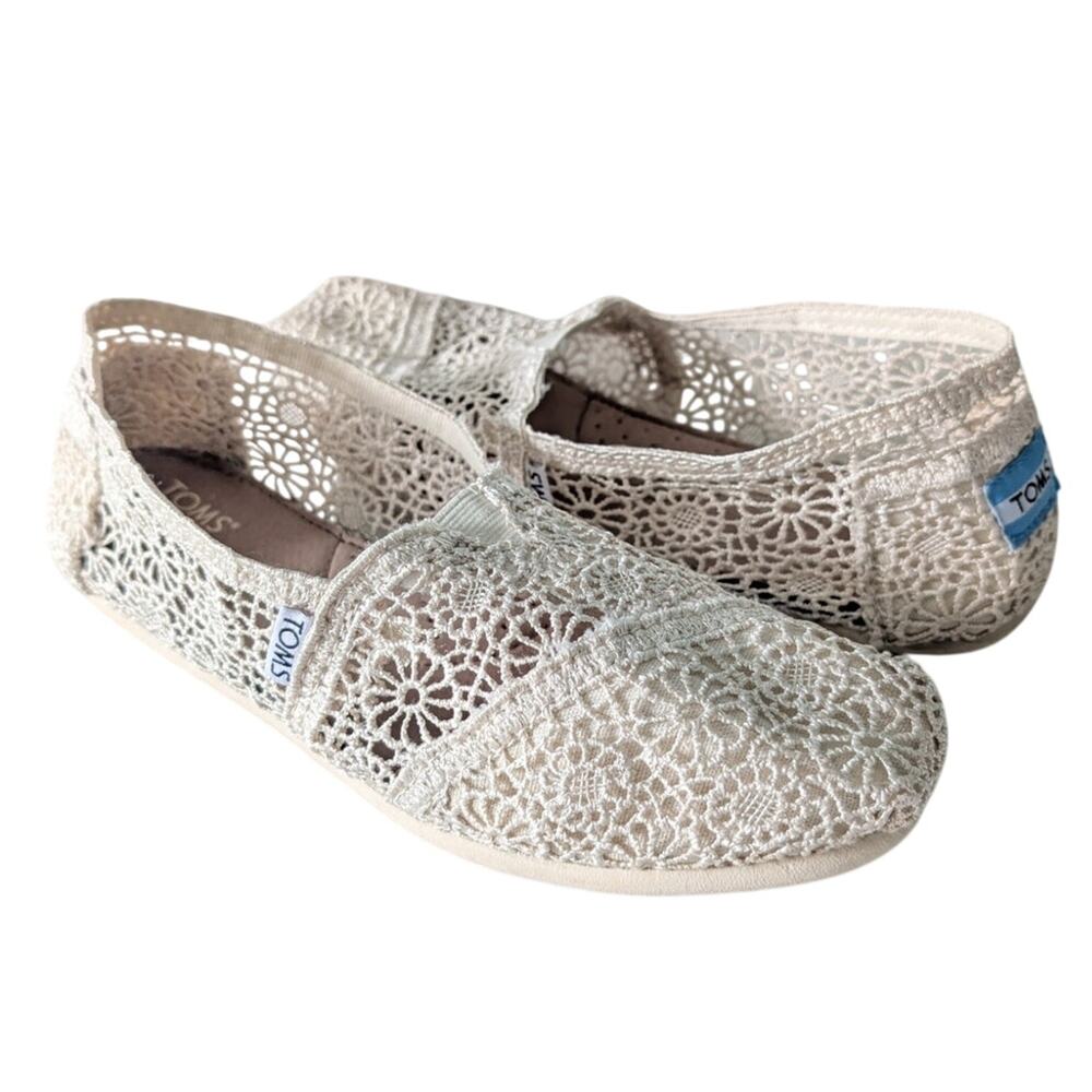 TOMS Natural White Moroccan Crochet Alpargata Slip-On Flats size 7